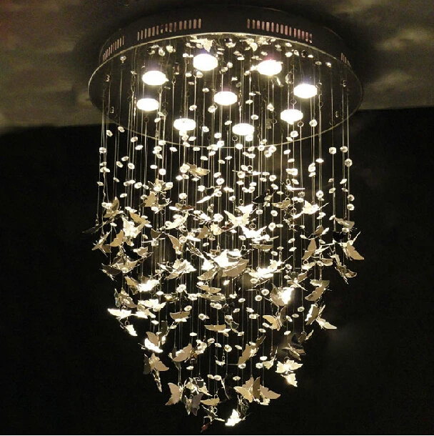 New Modern K9 Crystal Pendant Lights Chrome Butterfly Home