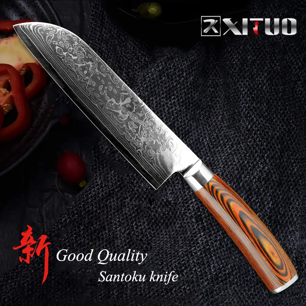 XITUO 5,5 дюймов нож для обвалки супер острый японский VG10 кухонные Дамасские кухонные ножи с деревянной ручкой нож для рыбы подарок - Цвет: 7 In Santoku knife
