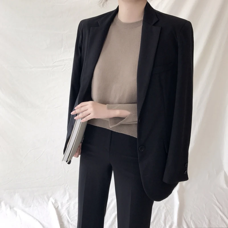 Korean Office Lady Blazer Jacket Women Fashion Notched
