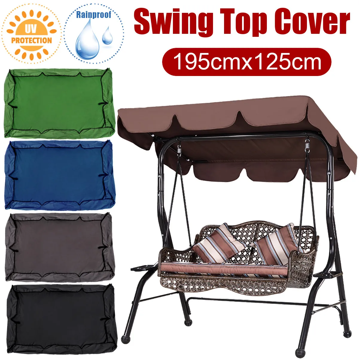 

Waterproof Swing Top Cover Canopy Awning Outdoor Patio Replacement Canopy Garden Courtyard 2-3 Person Swing Chair Awning