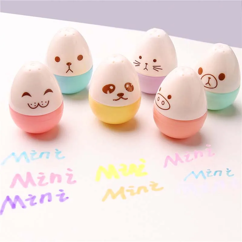 

6 pcs/lot Creative Egg Highlighter Cartoon 6 colors Animal Drawing Painting Art Marker Pen School writing supplies