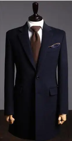 Размеры на заказ, роскошное кашемировое пальто в британском стиле, мужской зимний Тренч, мужское длинное шерстяное пальто, черное, темно-синее и серое - Цвет: single-breasted