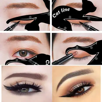 

QIC Eyebrow Stencils 1Set Eye Liner Makeup Cat 2Pcs Women Cat Line Pro Eye Makeup Tool Stencils Template Shaper Model dropship