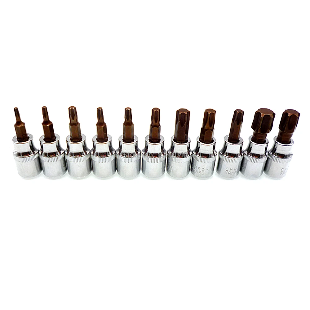 

11pc Torx Bit Socket Screwdriver Set T10 T15 T20 T25 T27 T30 T40 T45 T50 T55 T60 Torx Star Socket Bit 3/8" Square Impact Driver