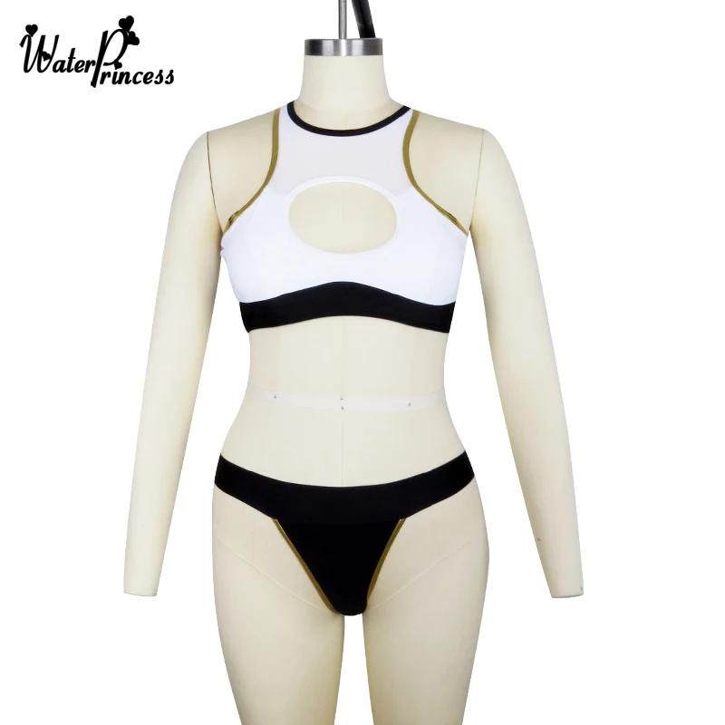 White Mess Sexy Female Two-Piece Bikini 2017 New Push Up High Neck Waist Hollow Women Swimsuit Monokini Brazillian Tankini |
