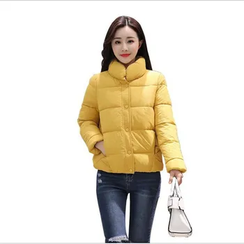 

2018New Autumn Winter Women Short Parkas Female Stand-Collar Down Cotton Jacket Women Button Slim Light&Thin Winter Coats CQ2348