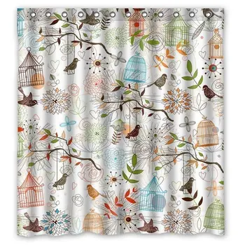 

I-Manggo Generic Personalized Beautiful Bird Cage Flower Leaves Pattern Art Style Picture Design Shower Curtain,72x72 Inch