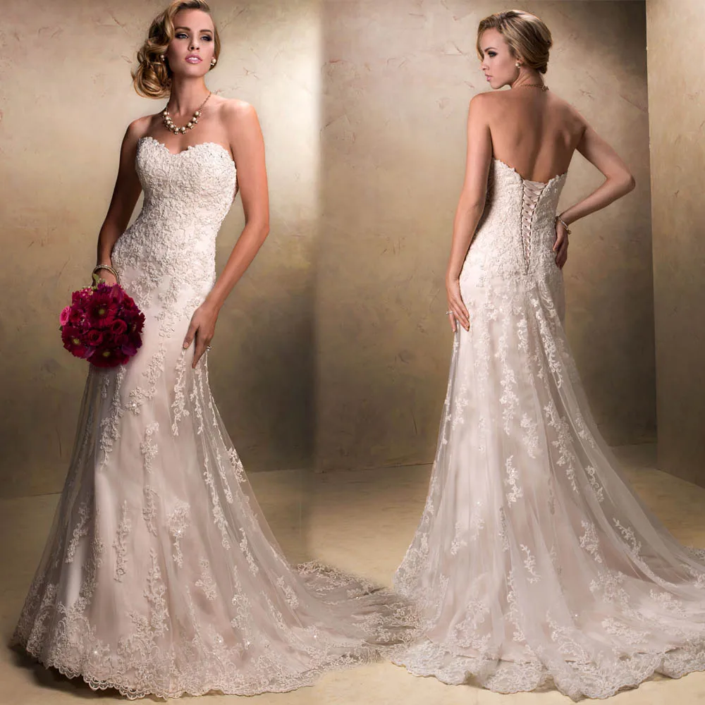 Bride wedding formal dress vintage fashion tube top lace applique