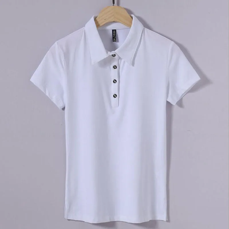 SEBOWEL летняя рубашка поло женская Однотонная рубашка Джерси с отворотом Тонкий размера плюс женский короткий рукав Офисная Женская мода Топы поло