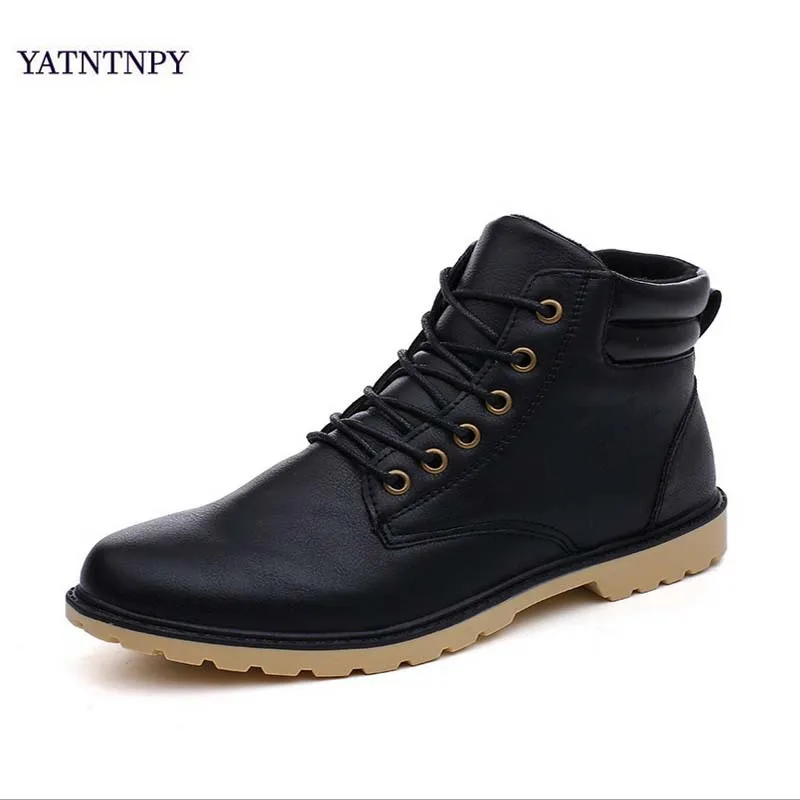 

YATNTNPY New casual waterproof Boots For Man Leather Boot Men Winter for Martin Boot Slip-on Short Boots Fashion Man Oxfords