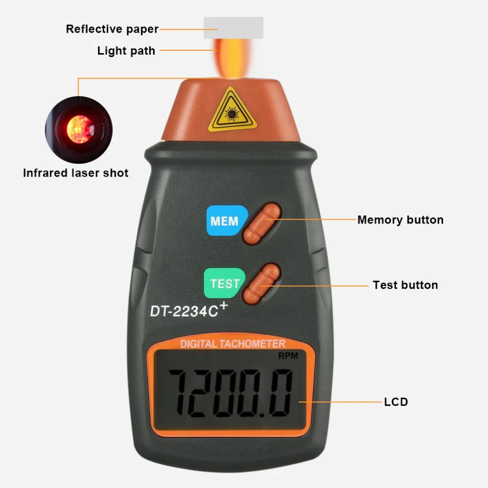 

2018 High Quality Digital Laser Tachometer RPM Meter Non-Contact Motor Lathe Speed Gauge Revolution Spin 2.5 to 999.9 RPM Hot