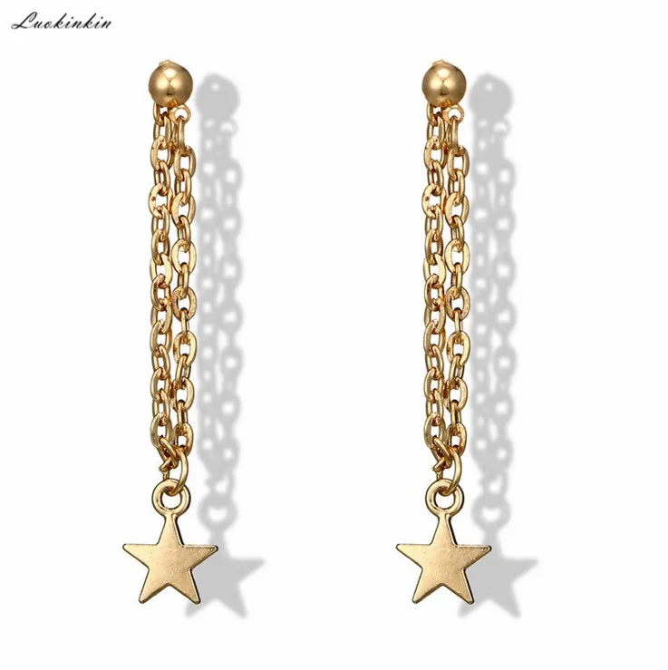 

simple long solid star alloy drop earring golden personalized chain earrings for women korean fashion jewelry accesorios
