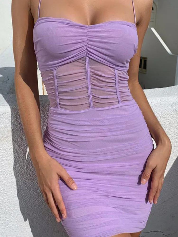 

2019 Summer Mini Dresses Women Strapless Spaghetti Strap Bodycon Sleeveless Perspective Women Sexy Dress Vestidos Robes Female