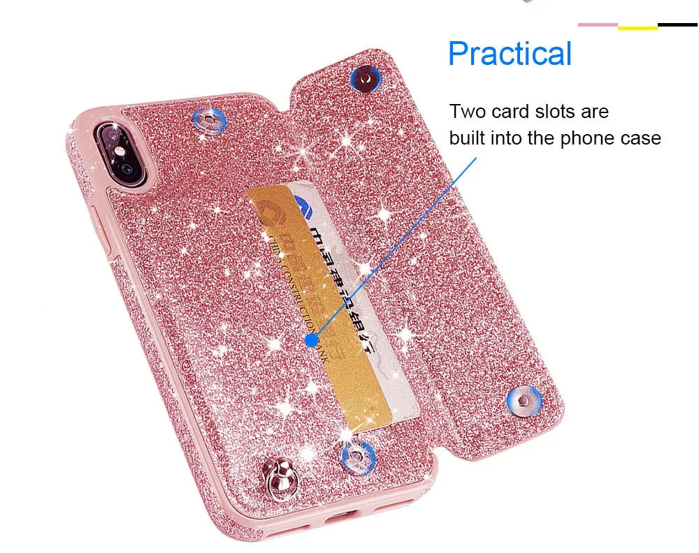 Portefeuille For iPhone 7 Case With Card Holder Glitter Leather Card Slot Flip Wallet Cover For iPhone X 8 Plus 6 6S Accessories (6)