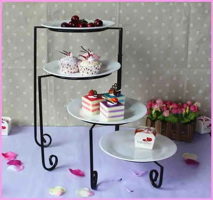 4 многоярусный железный металлический торт/Кекс/Десерт/Подставка для фруктов, держатель дисплея еды вечерние аксессуары украшения кухни - Цвет: black