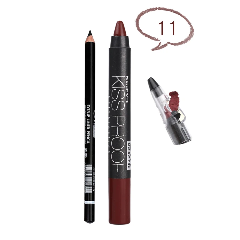 MENOW Brand Make Up Set Of Kiss Proof Lipstick With Sharpener And Waterproof Lasting Eyeliner Cosmetic Combination 5317/B - Цвет: 11