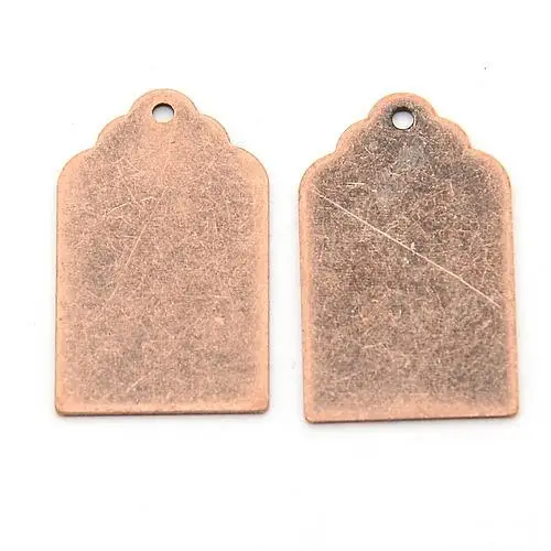 Metal Tags, Brass Blank Stamping Tag Pendants, Red Copper, 21x12x0.3mm