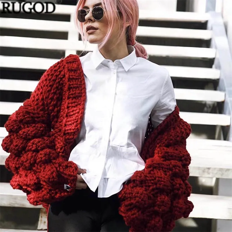 Koop 2018 Nieuwe Winter Gehaakte Lantaarn Mouwen Open Stitch Vesten Vrouwen Mode Multi Kleur Gebreide Trui Vrouwelijke Losse Jassen