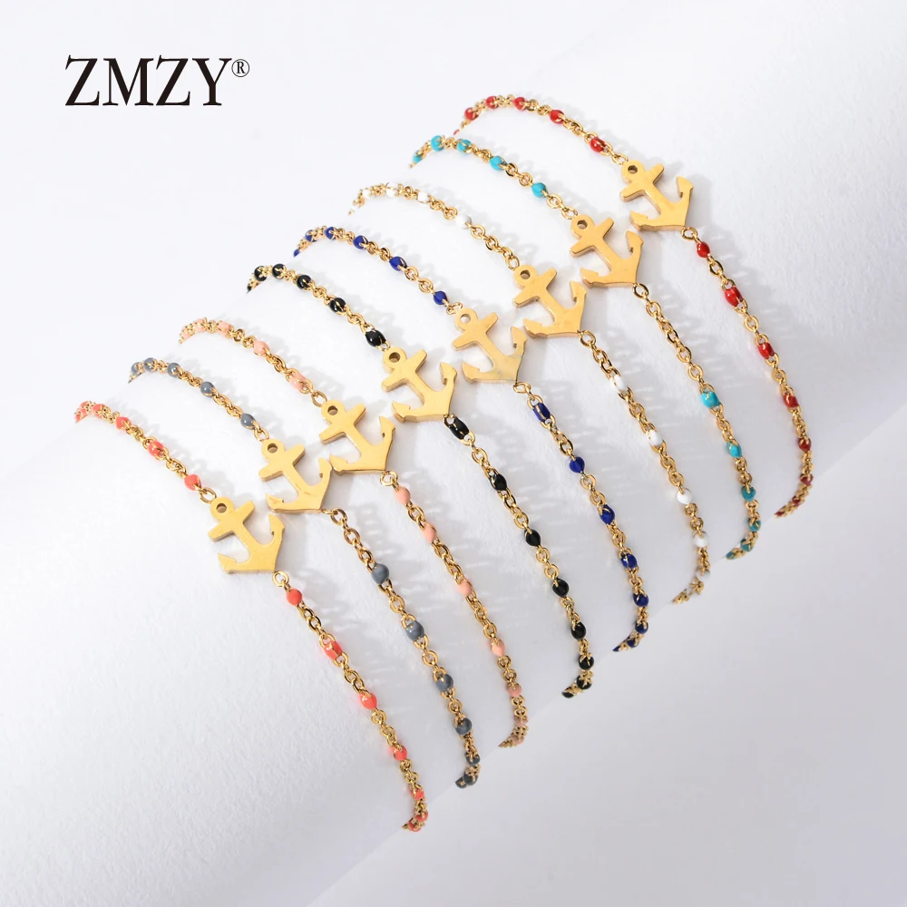 

ZMZY Simple Boho Jewelry Gold Color Chain Stainless Steel Anchor Charm Bracelet Femme Wedding Bracelet Friends Love Gift