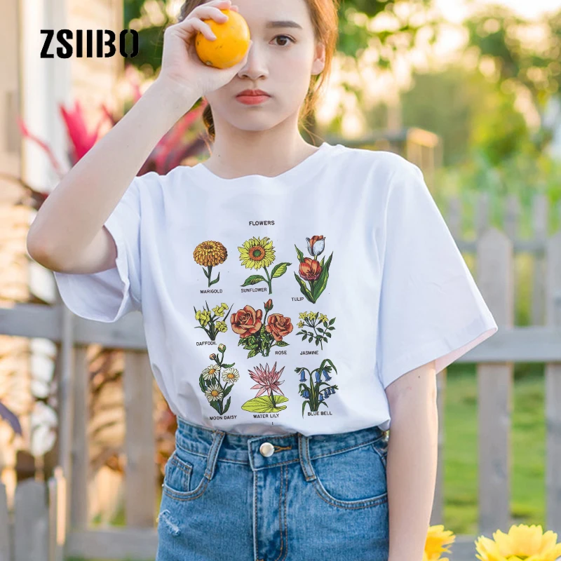 Женские топы с цветочным принтом, летние женские футболки с коротким рукавом, новые корейские свободные футболки с круглым вырезом, большие размеры, S-2XL