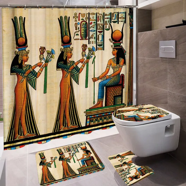 Us 11 43 12 Off Waterproof Ancient Egyptian Patriarch Bath Shower Curtain Mat Rug Sets Home Bathroom Curtains With Hooks Polyester Fabric Bat In
