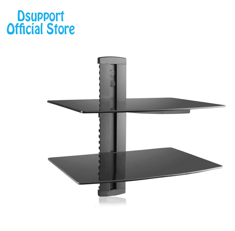 Dsupport Black 2 Floating Shelf with Strengthened Tempered Glass for DVD Players/Cable Boxes/Games Consoles/TV Accessories