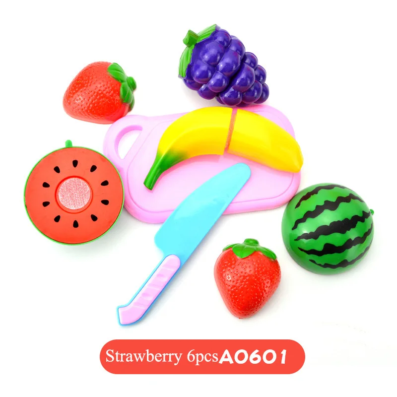 Пластиковые фрукты овощи Кухня режущие игрушки Раннее развитие и образование игрушки для детей - Цвет: 6pcs Strawberry