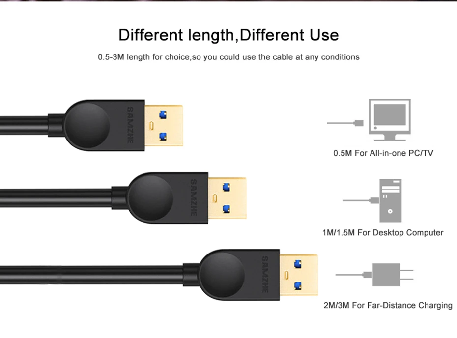 SAMZHE USB 3,0 кабель-удлинитель USB Супер Скоростной AM/AF штекер для женщин 1 м 1,5 м 2 м 3 м USB кабель-удлинитель для передачи данных и синхронизации