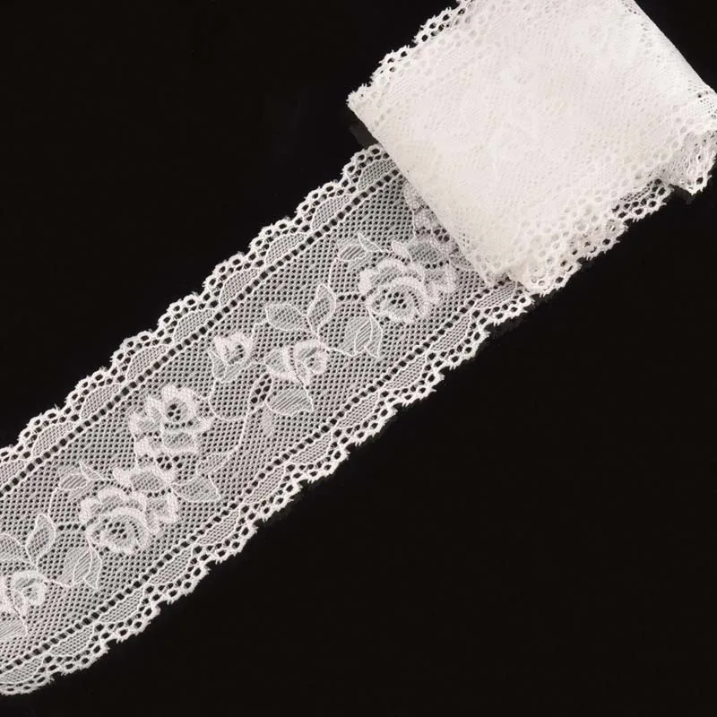 

Width 6cm Rose Flower White Embroidered Springy Lace Fabric DIY Clothing Accessories Trim Ribbon For Wedding 5 Yard/lot C1982