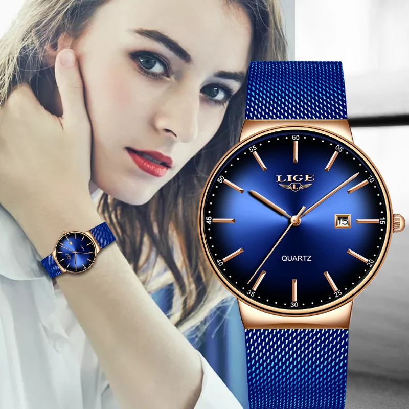 Cena Montre Femme LIGE nowe luksusowe panie zegarek moda proste zegarki damskie pasek z siatki kwarcowy zegarek kobiety zegar Relogio Feminino