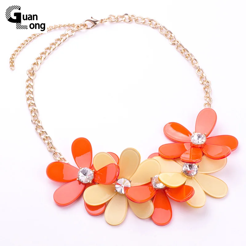 

2017 Spring New Collection Fashion Resin Flower Necklaces & Pendants For Young Girl Gift Jewelry 7 Colors