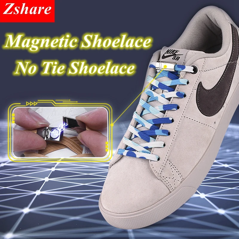 1Pair Magnetic Shoelaces Flats Elastic No Tie Shoelaces Locking Sneakers Shoelace Creative Quick Kids Adult Unisex Shoe Laces