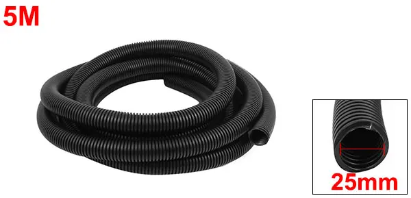 Black Plastic 25mm x 32mm Flexible Corrugated Conduit Pipe Hose Tube 5M Long