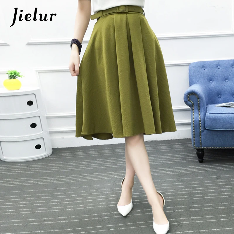 Jielur 2019 جديد الكورية مكتب سيدة الزنانير الأزياء Saias الإناث الصيف كل مباراة شيك ألف خط التنانير الوردي الجيش الأخضر قيعان النساء