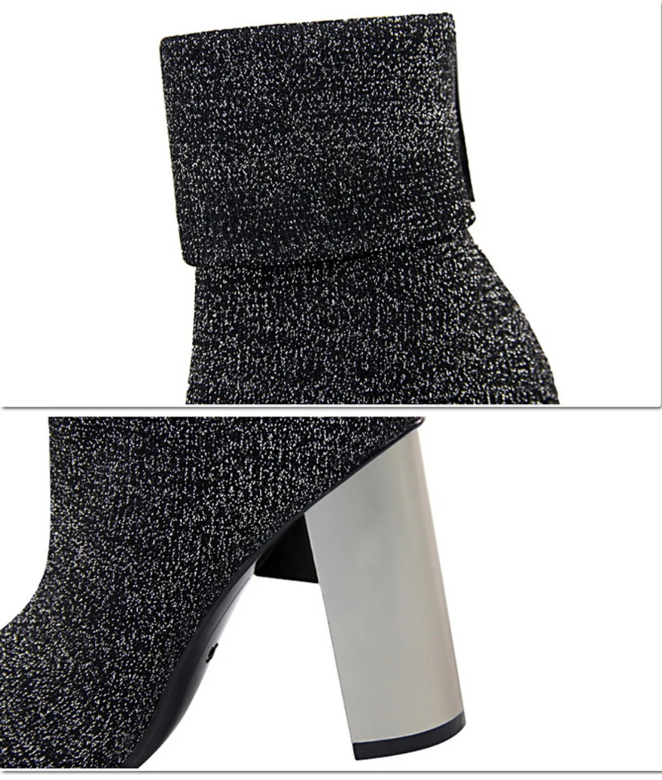 Plardin/зимние сапоги до середины икры в сдержанном стиле; шикарная женская обувь на квадратном каблуке с острым носком; модные женские сапоги из эластичной ткани на тонком каблуке
