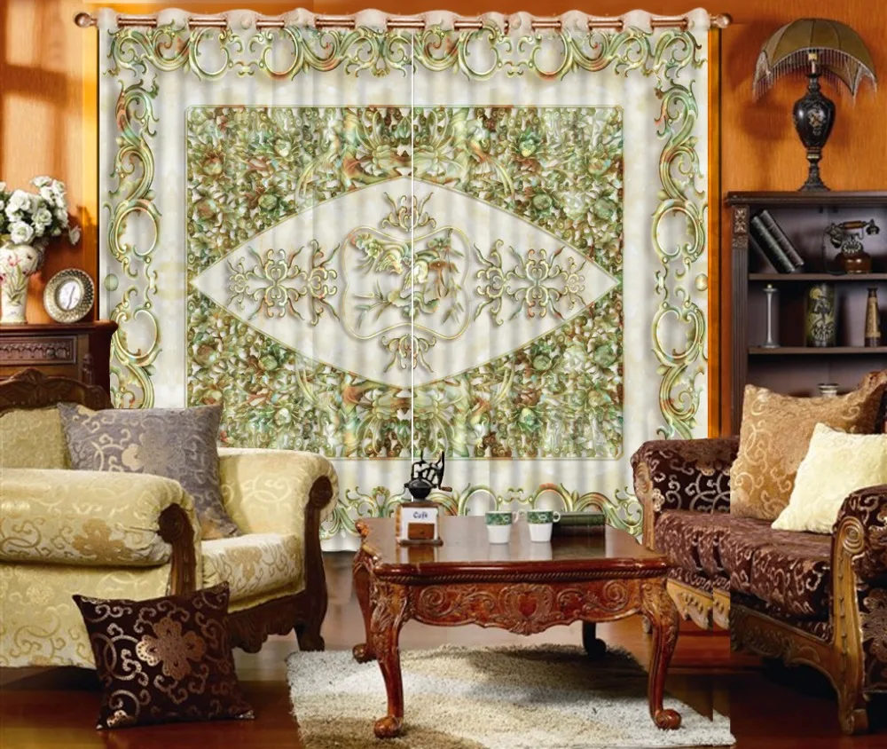 

3D Curtain Photo Custom Size Jade Carving Pattern Curtains For Bedroom Curtains For Living Room Decorative Curtain