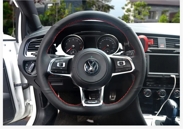 Черный кожаный чехол рулевого колеса автомобиля для Volkswagen Golf 7 GTI Golf R MK7 VW Polo GTI Scirocco