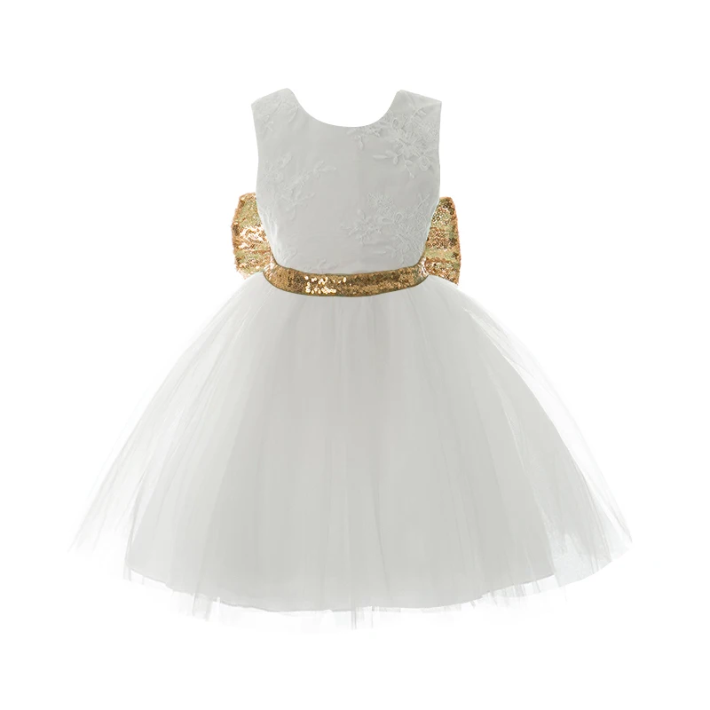 Великолепная детская одежда для мероприятий для вечеринок, фатиновое платье-пачка для крещения, платья принцессы с блестками и бантом на спине для девочек 12-24 месяцев - Цвет: white