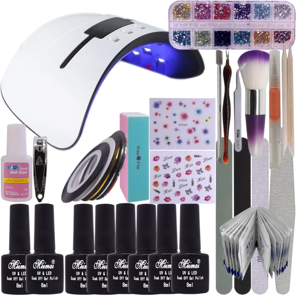 

Soak Off Gel Nail Polish Set Top and Base Coat 36W LED Lamp with Display Screen Nail File Remover Wrap Starter Nail Art Tool Kit