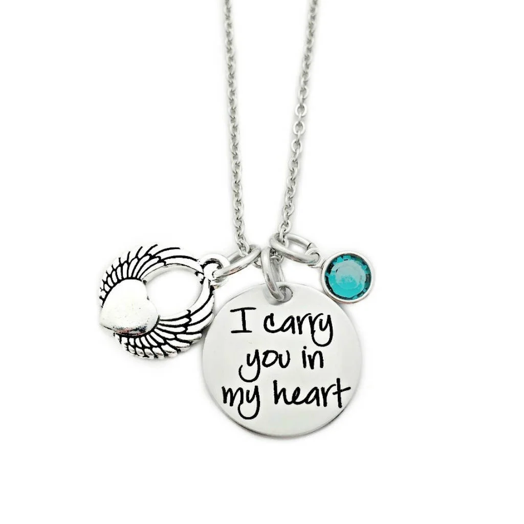 

Personalized I Carry You In My Heart Necklace Engraved Jewelry Miscarriage Remembrance Pregnancy Loss