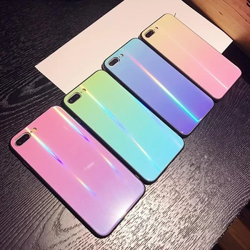 

100PCS Luxury Glass Case Cool Laser Shining Gradiant Color for iPhone XR XS MAX Case for Huawei P20 pro soft TPU Glass free DHL