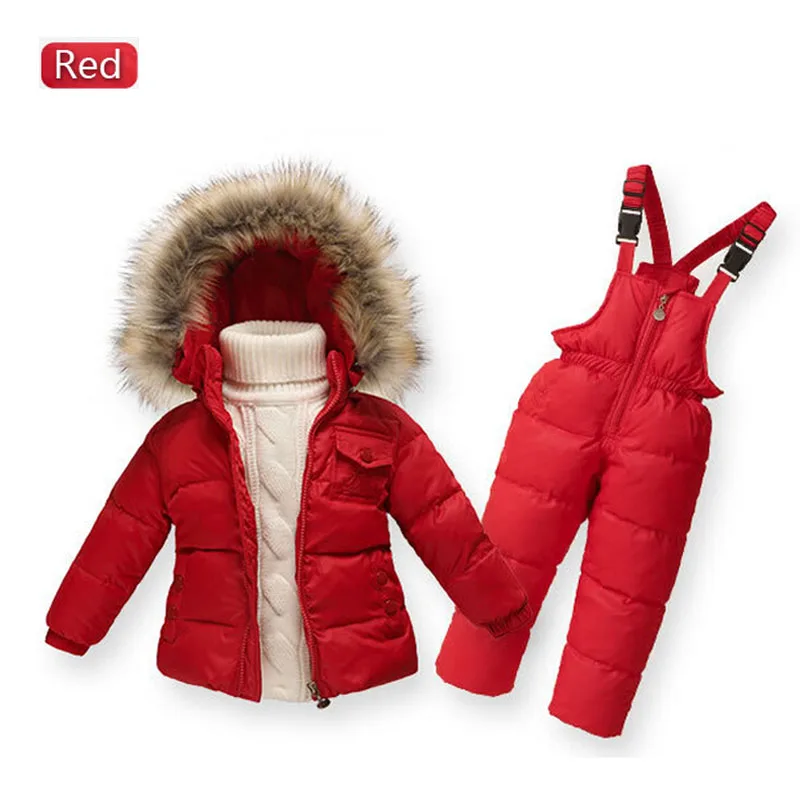 Детcкий зимний пуховик теплая верхняя одежда для мальчиков пальто комплект одежды для девочек 1-6 лет лыжный костюм для детей комбенизон для мальчиков детские комбинезоны - Цвет: Красный