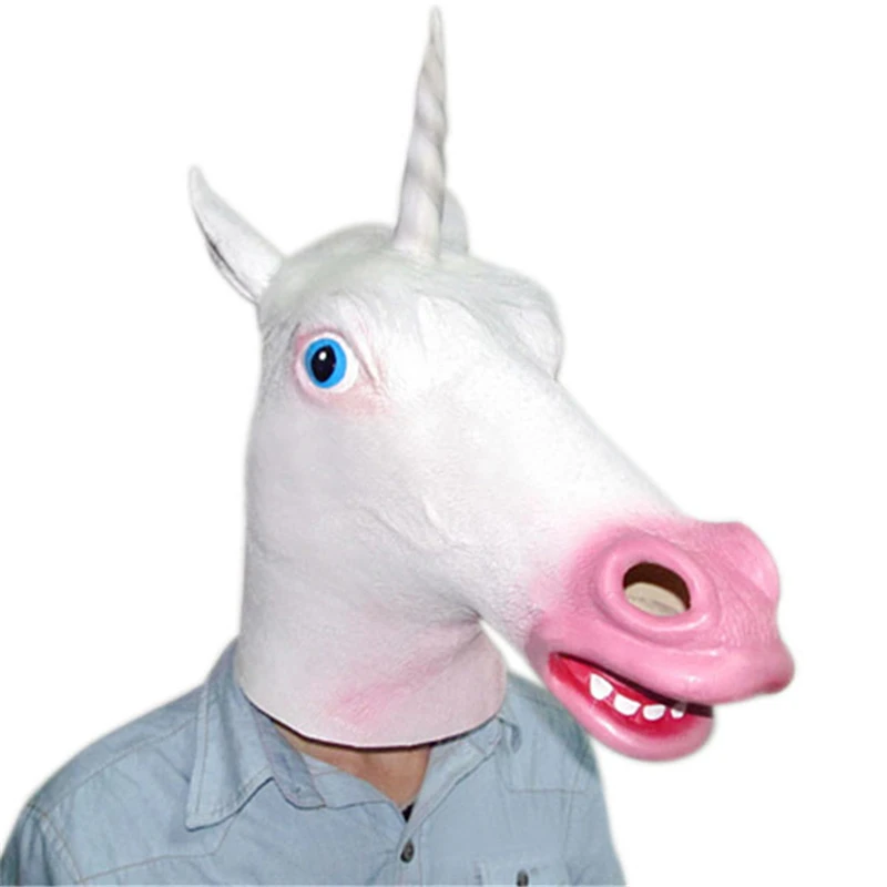

Hot Creepy Animal Unicorn Head Latex Mask Halloween Costume Theater Prank Prop Crazy Masks Z