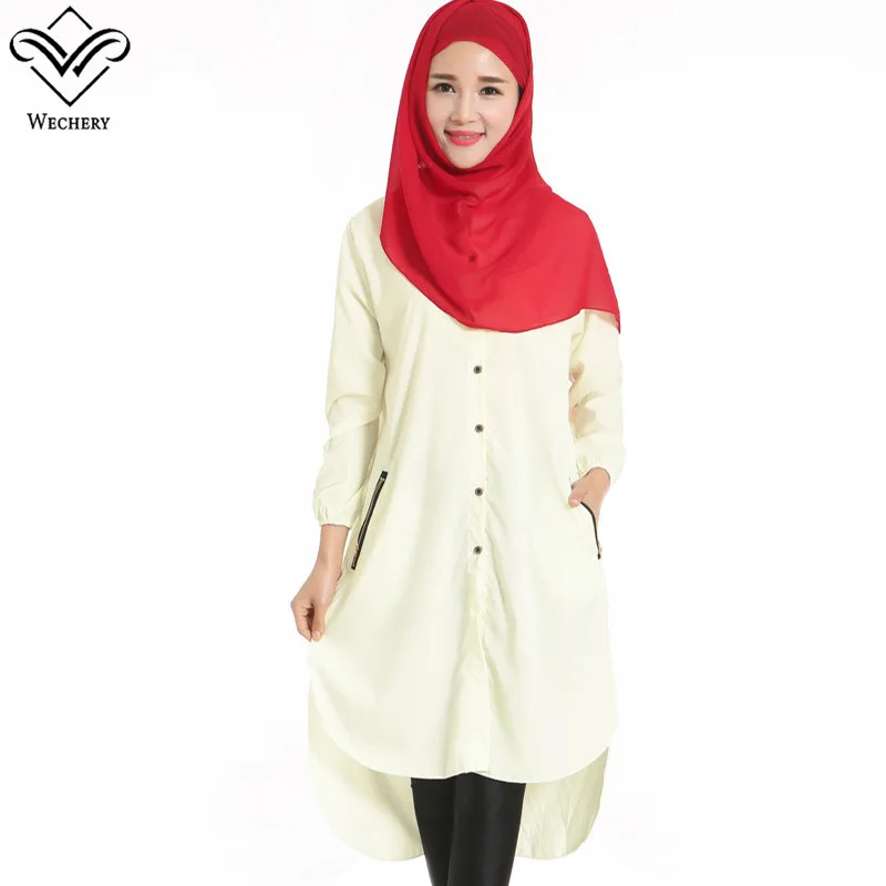 Wechery Дубай Abaya однотонное короткое платье с карманами модное Открытое на
