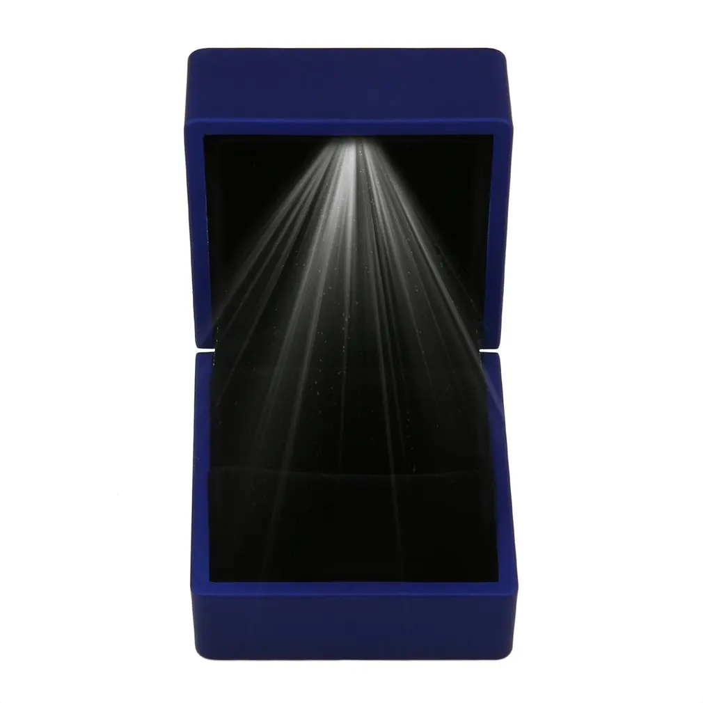 Черный/синий светодиодный светильник серьги кольцо подарочная коробка обручальное кольцо ювелирные изделия Дисплей Упаковка-органайзер для хранения для помолвки