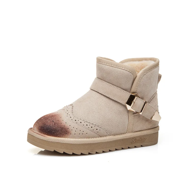 34 41 Plus Size Genuine Leather Fur Snow Boots Woman 2017 New Warm Female Low Tube Boots Female Short Cotton Shoes