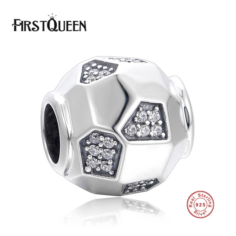 

FirstQueen 100% 925 Sterling Silver Openwork Clear Crystal Round Charm Fit Original Bracelet DIY Beads For Jewelry Making