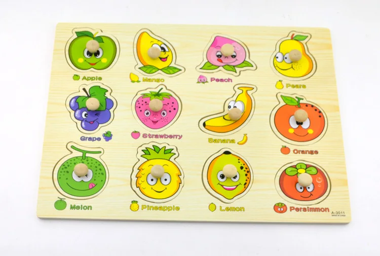 multicolor Головоломки деревянные игрушки для детей фрукты обучения Детские головоломки интеллект для раннего развития игрушки - Цвет: multicolor