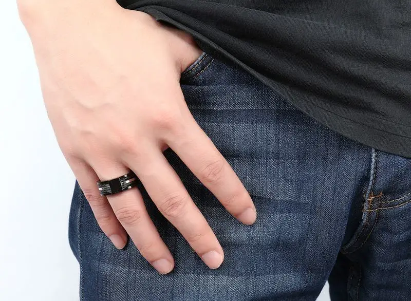 Meaeguet Wire Black Ring For Men 9MM Wide Male Party Stainless Steel Cables Rings Punk Rock Ring Men Jewelry (27)