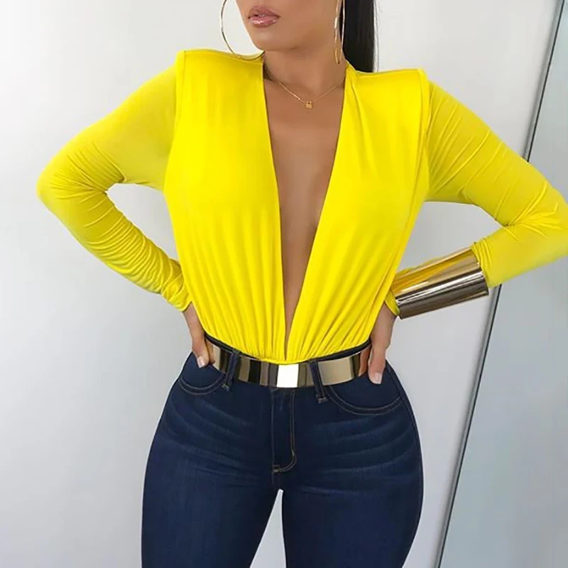 Aliexpress.com : Buy 2018 Summer Long Sleeve Basic Beach Bodysuit Deep